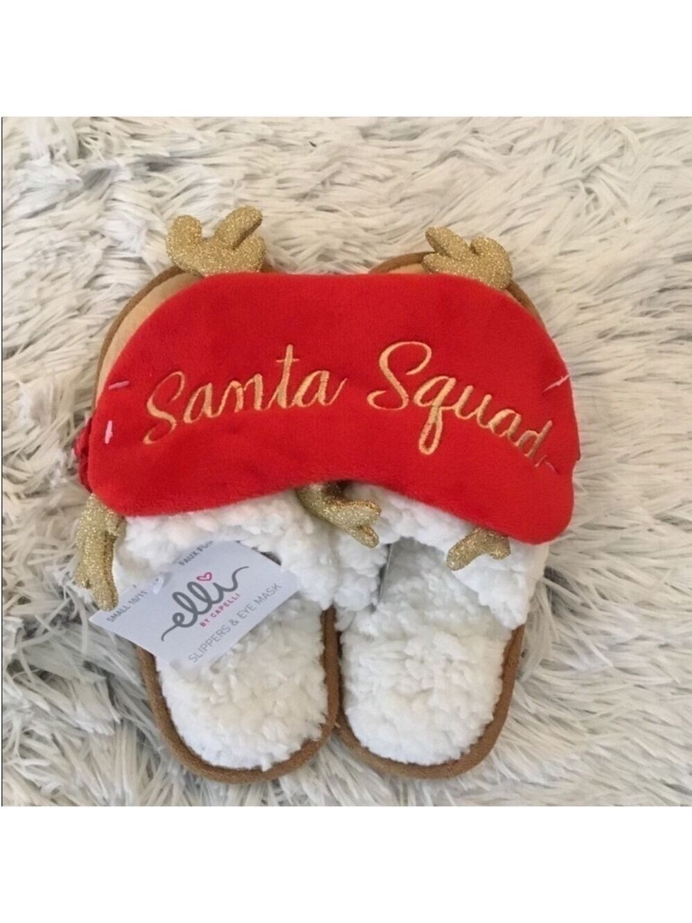 Elli by Capellini of New York Santa squad  slippers & eye mask girls S - Picture 2 of 9